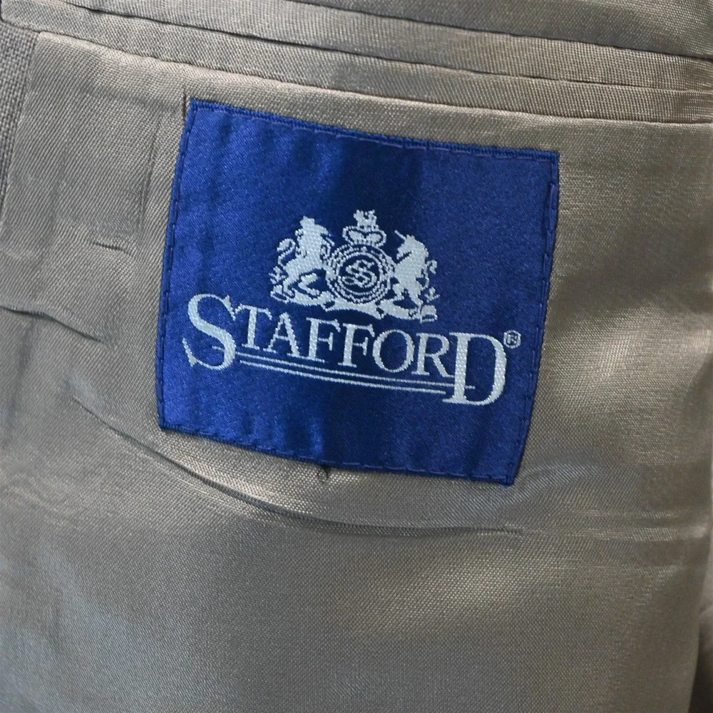 Vtg Stafford 48L Brown Gold Button‎ Hopsack Mens Blazer Suit Jacket Sport Coat